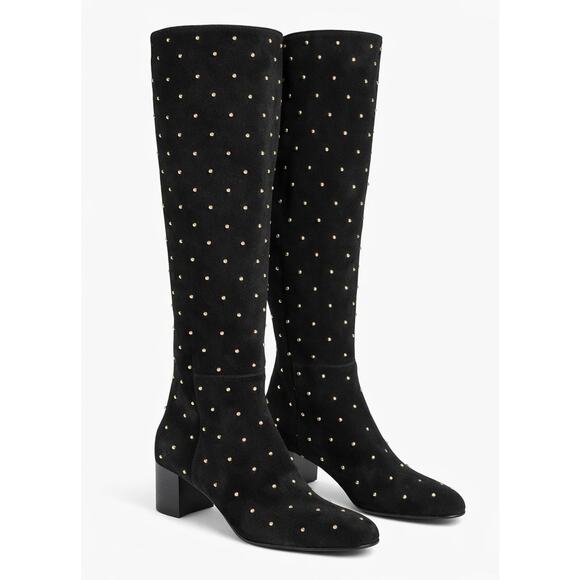 Madewell Shoes - NEW Madewell Black Suede Studded Tall Boots Gold Stud Knee High Boots 7